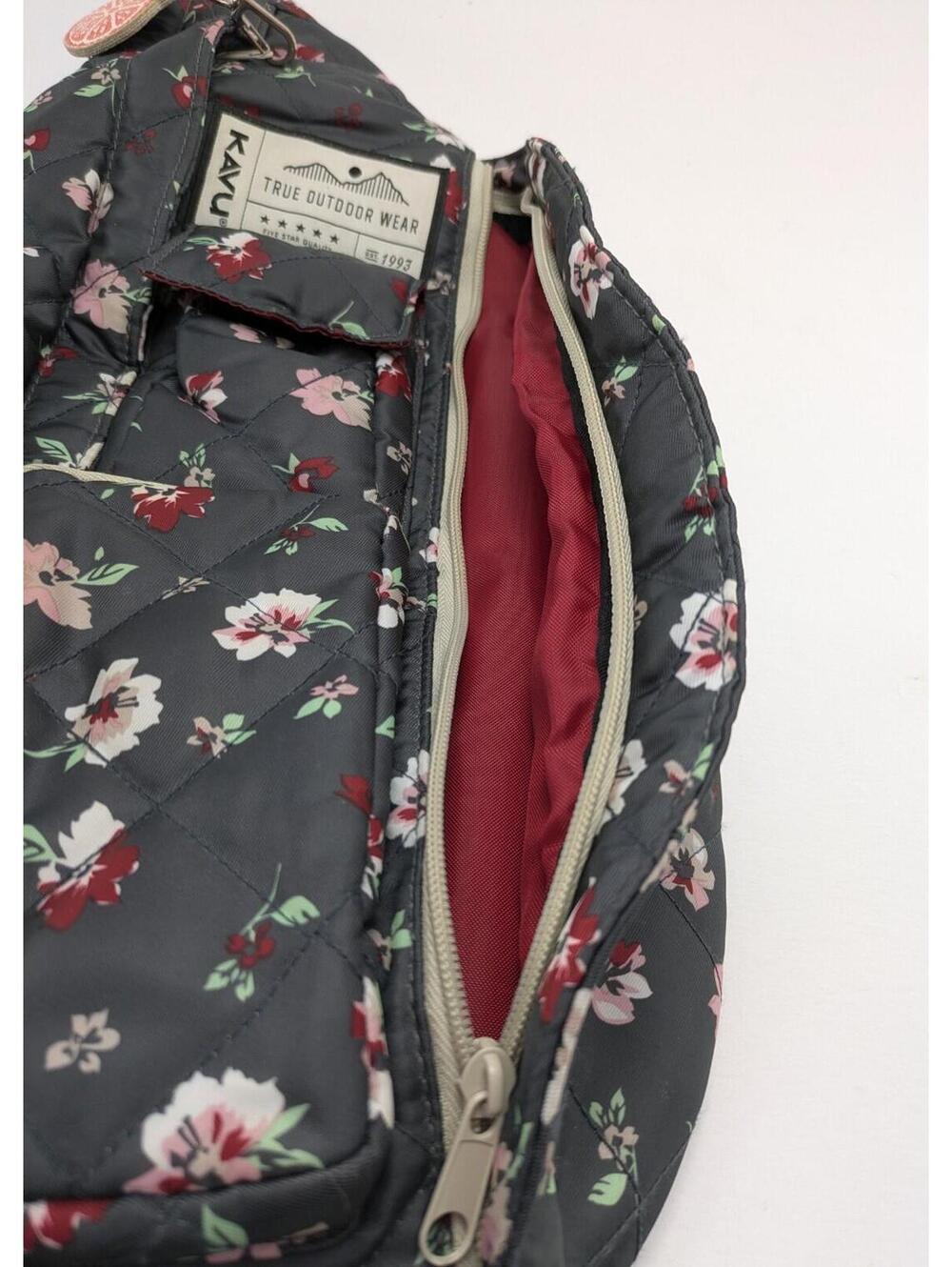 KAVU Rope Sling Crossbody 1 Strap True Outdoor Wear Floral Gray Backpack Bag - Picture 2 of 5